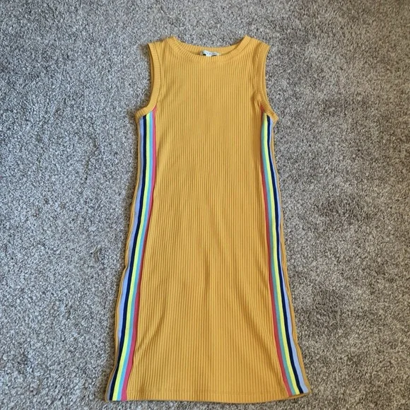 Haute Monde Dress Womens Large Yellow with Rainbow Accent Sleeveless - Picture 1 of 10